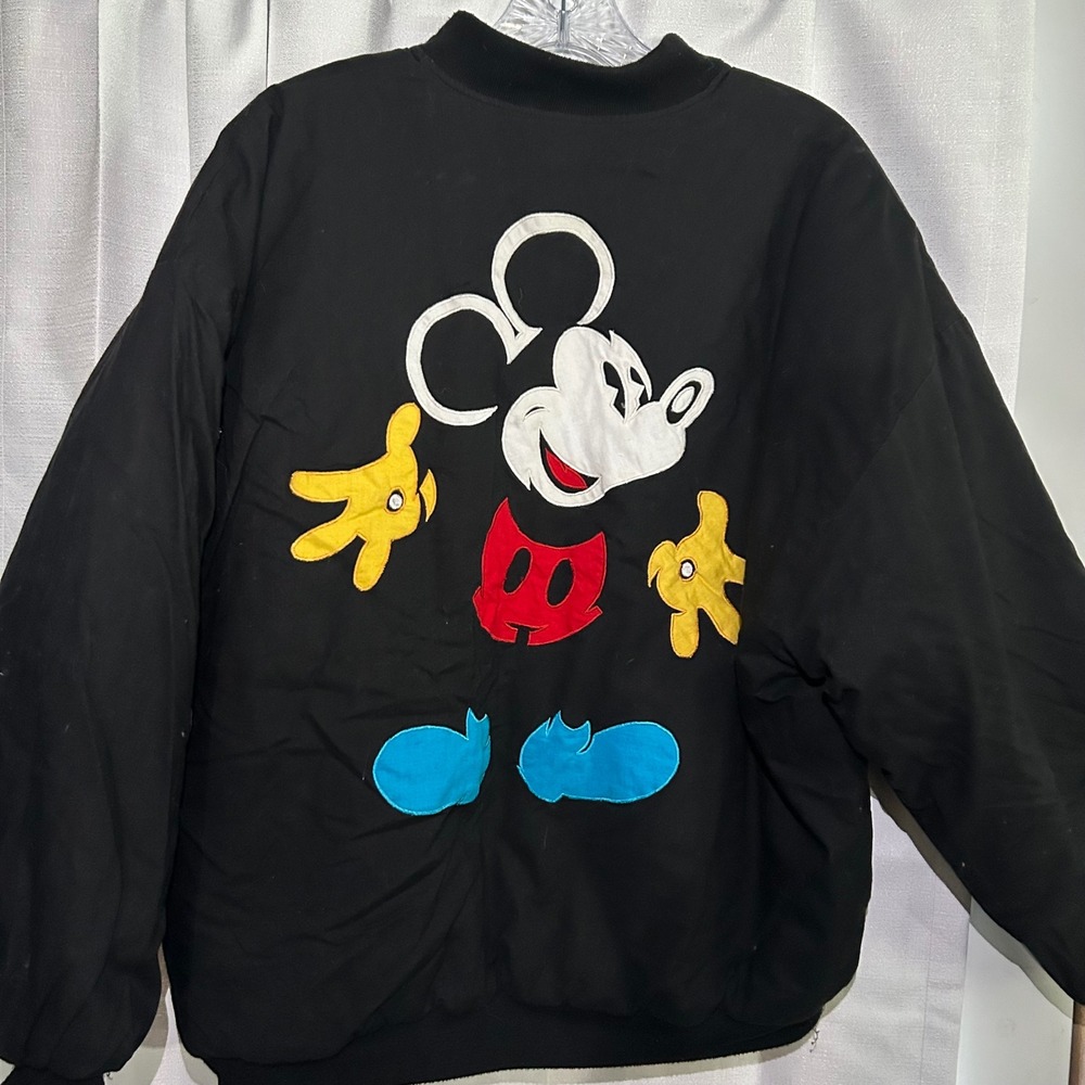 Vintage Mickey & Co Disney Mickey Mouse Black Cotton Bomber Jacket Large see pic